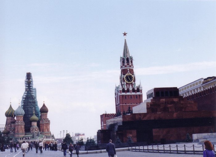 Red Square, with St Basil's at the end and the Kremlin and Lenin's tomb on the right