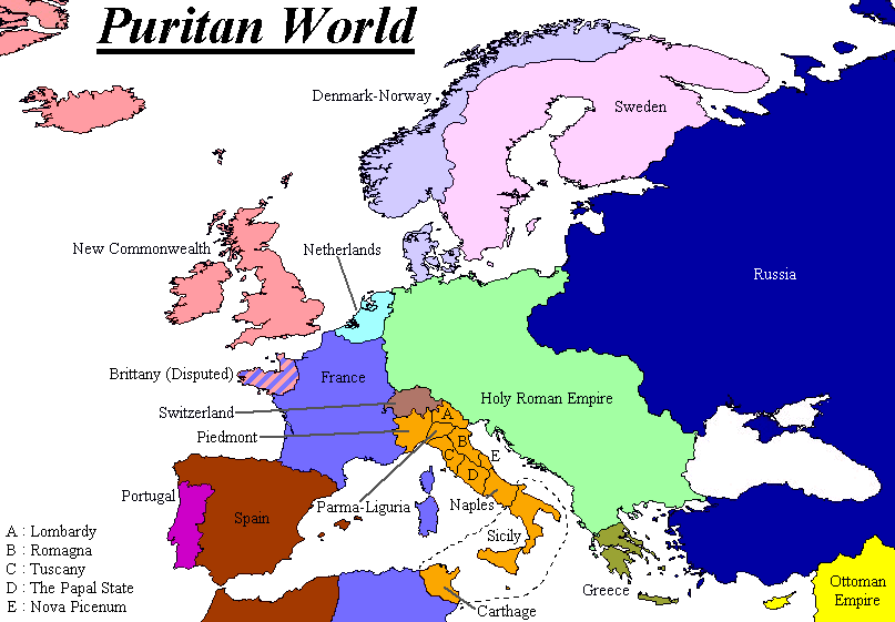 Map of Europe in Puritan World
