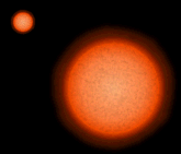 Hsil and Hsatee from Atbzak at the closest approach of Hsatee, derived from http://en.wikipedia.org/wiki/Image:Compare_61_cygni.png